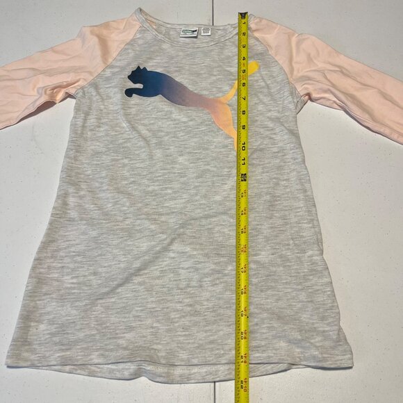 PUMA Girls Long Sleeve Shirt With Gradient Logo Size M 10/12 Gray & Pink - Picture 7 of 10